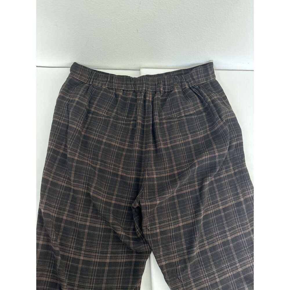 Vince Pants Sz L Quiet Luxury Plaid Viscose Brown Relaxed Trousers Pockets Comfy - Picture 3 of 16
